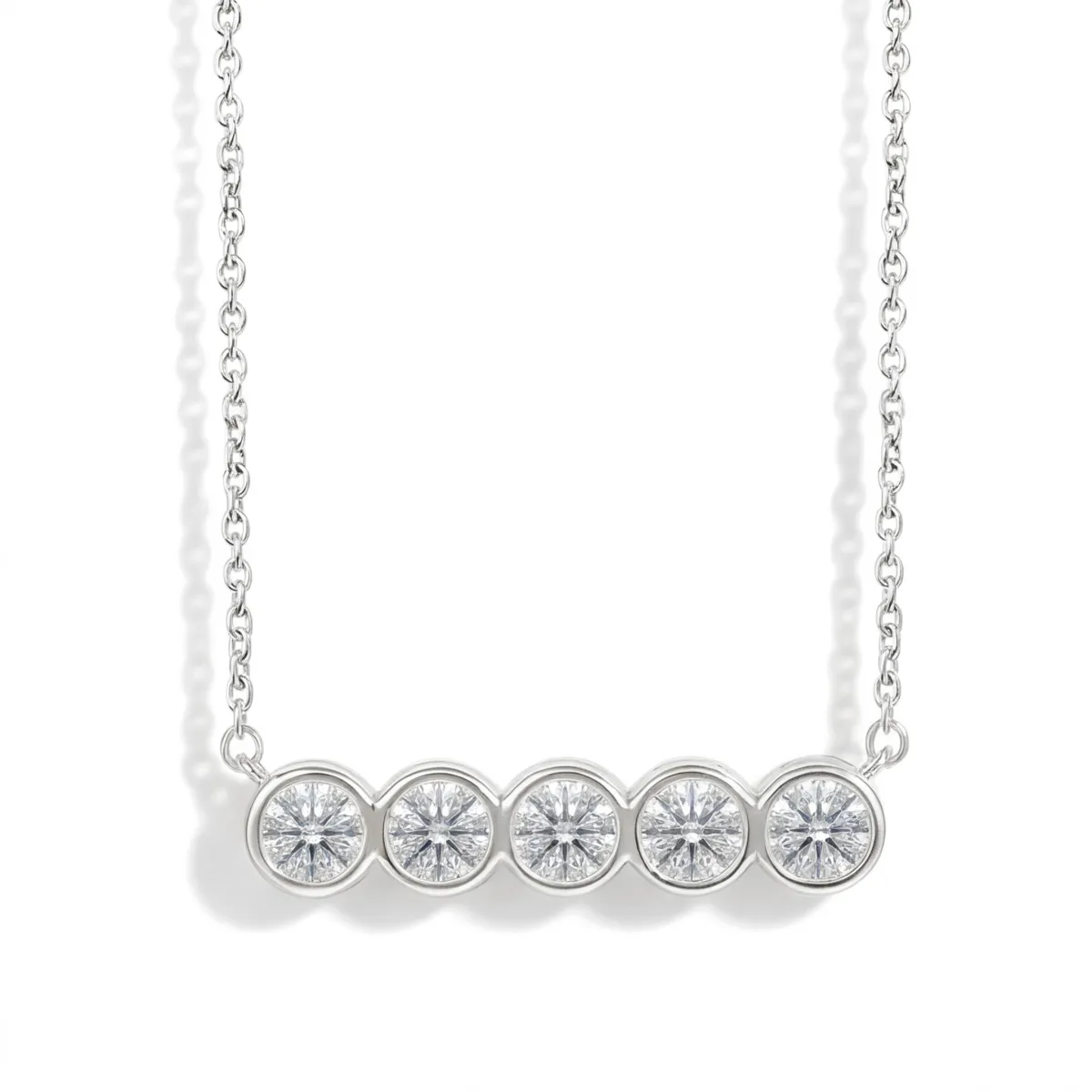 Quinta - Five Stone Moissanite Necklace in Bezel Setting