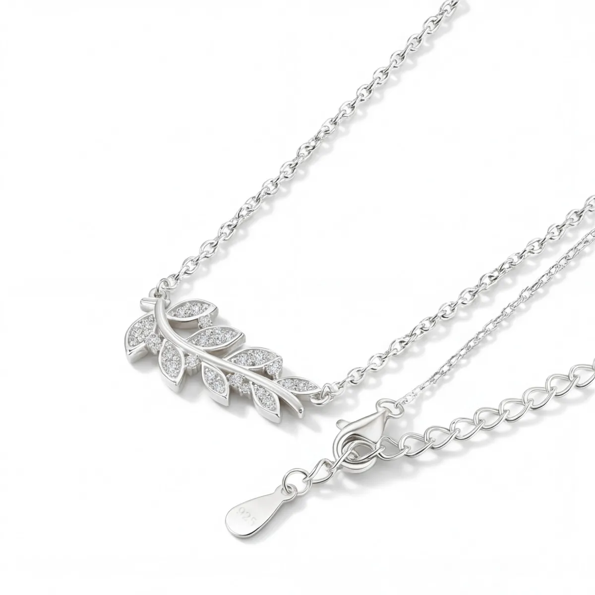Botanica - Leaf Motif Moissanite Necklace in a Graceful Pave Setting
