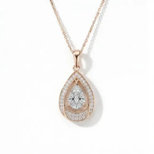Pendula – Teardrop Moissanite Pendant with Dual Halo Elegance