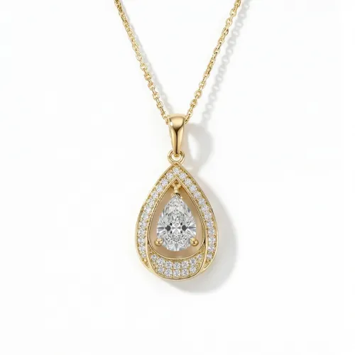 Pendula – Teardrop Moissanite Pendant with Dual Halo Elegance