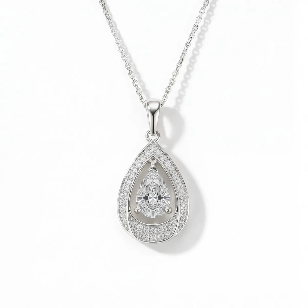 Pendula – Teardrop Moissanite Pendant with Dual Halo Elegance