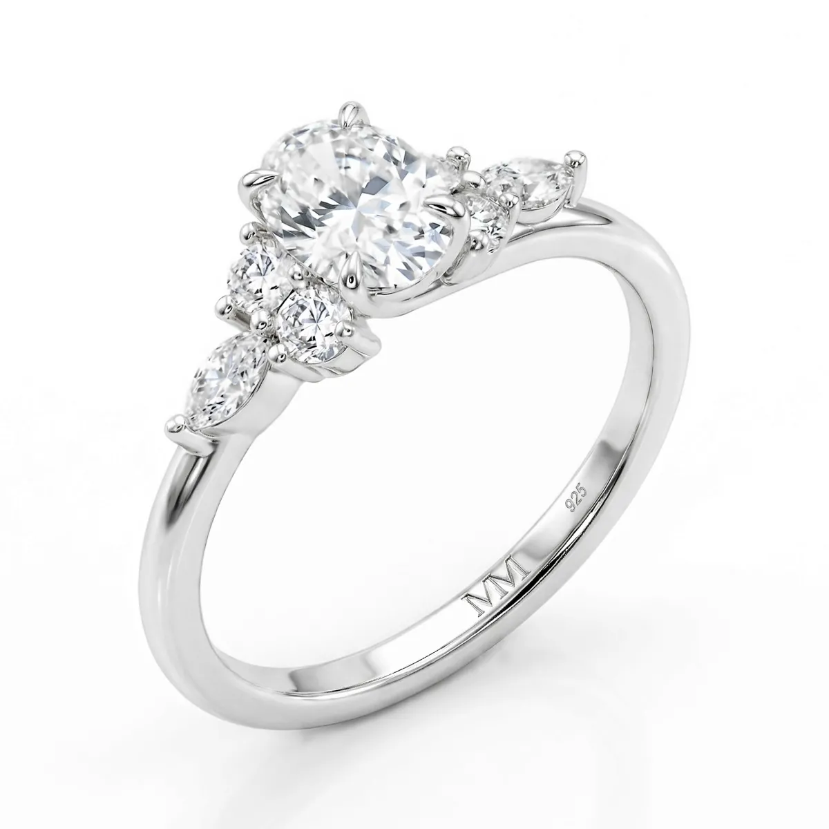 Olivette - Oval Cut Moissanite Engagement Ring with Marquise Side Stones
