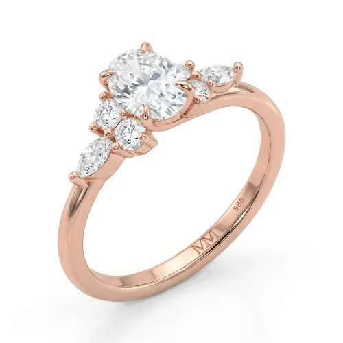 Olivette - Oval Cut Moissanite Engagement Ring with Marquise Side Stones