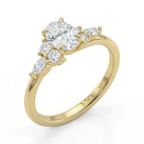 Olivette - Oval Cut Moissanite Engagement Ring with Marquise Side Stones