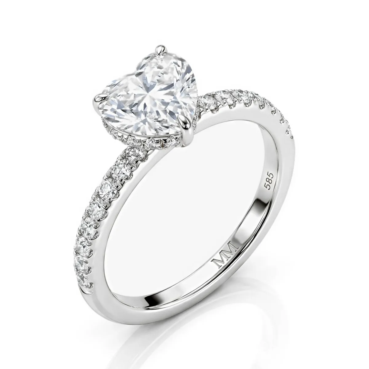 Amoretta - Heart Cut Moissanite Engagement Ring With Pavé Shoulders