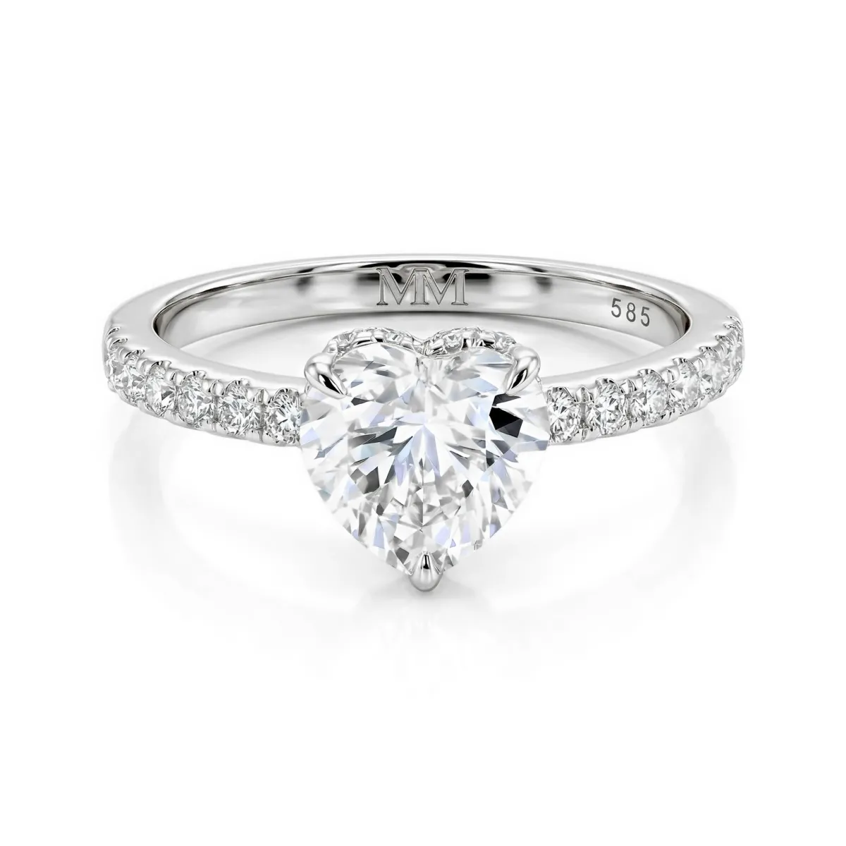 Amoretta - Heart Cut Moissanite Engagement Ring With Pavé Shoulders