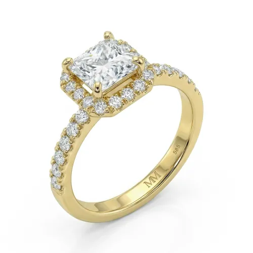 Regalia - Princess Cut Moissanite Halo Ring with Pave Band