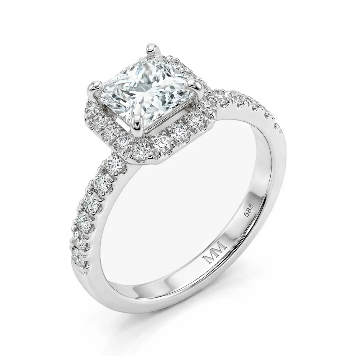 Regalia - Princess Cut Moissanite Halo Ring with Pave Band