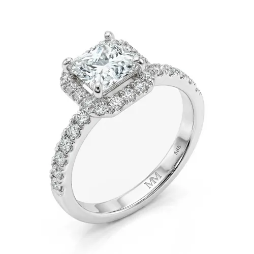 Regalia - Princess Cut Moissanite Halo Ring with Pave Band