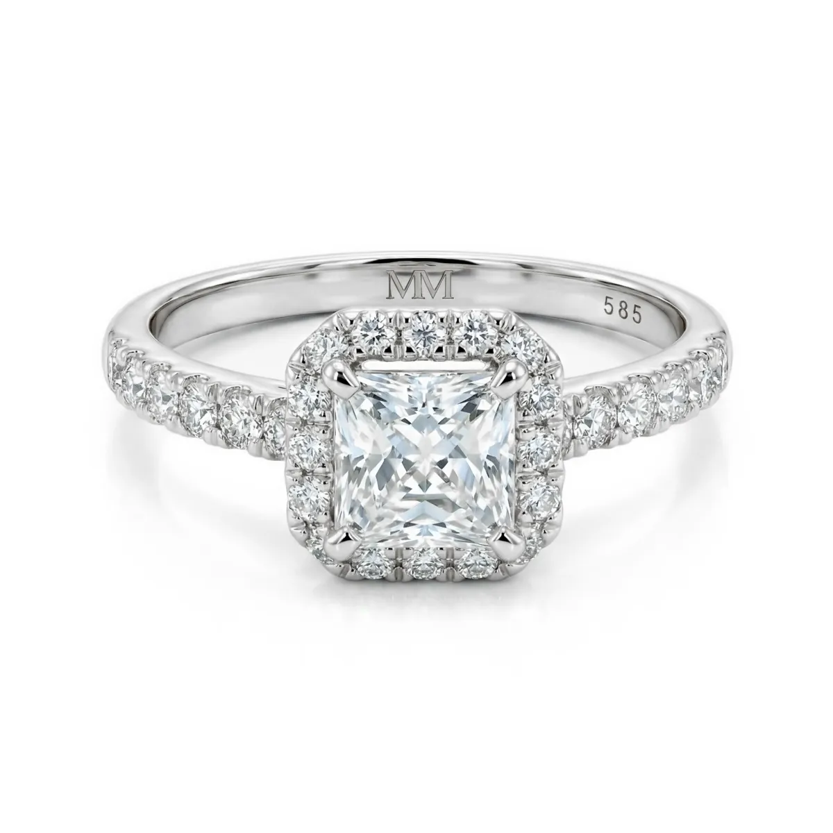 Regalia - Princess Cut Moissanite Halo Ring with Pave Band