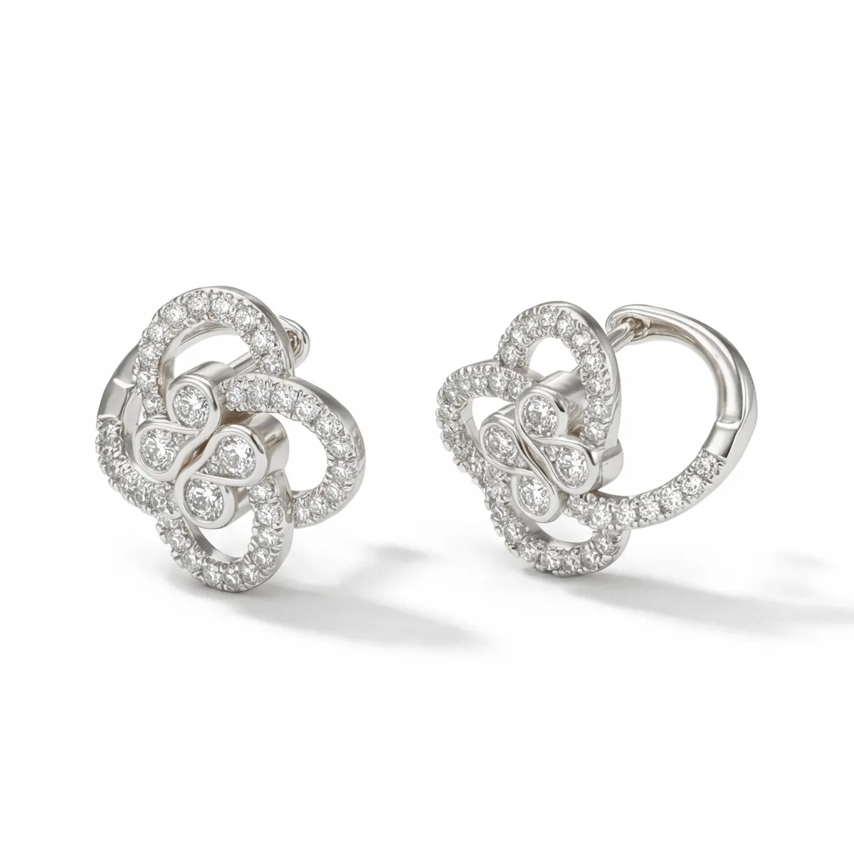 Vortexia - Floral Motif Moissanite Clover Earrings With Pave-Set Sparkle