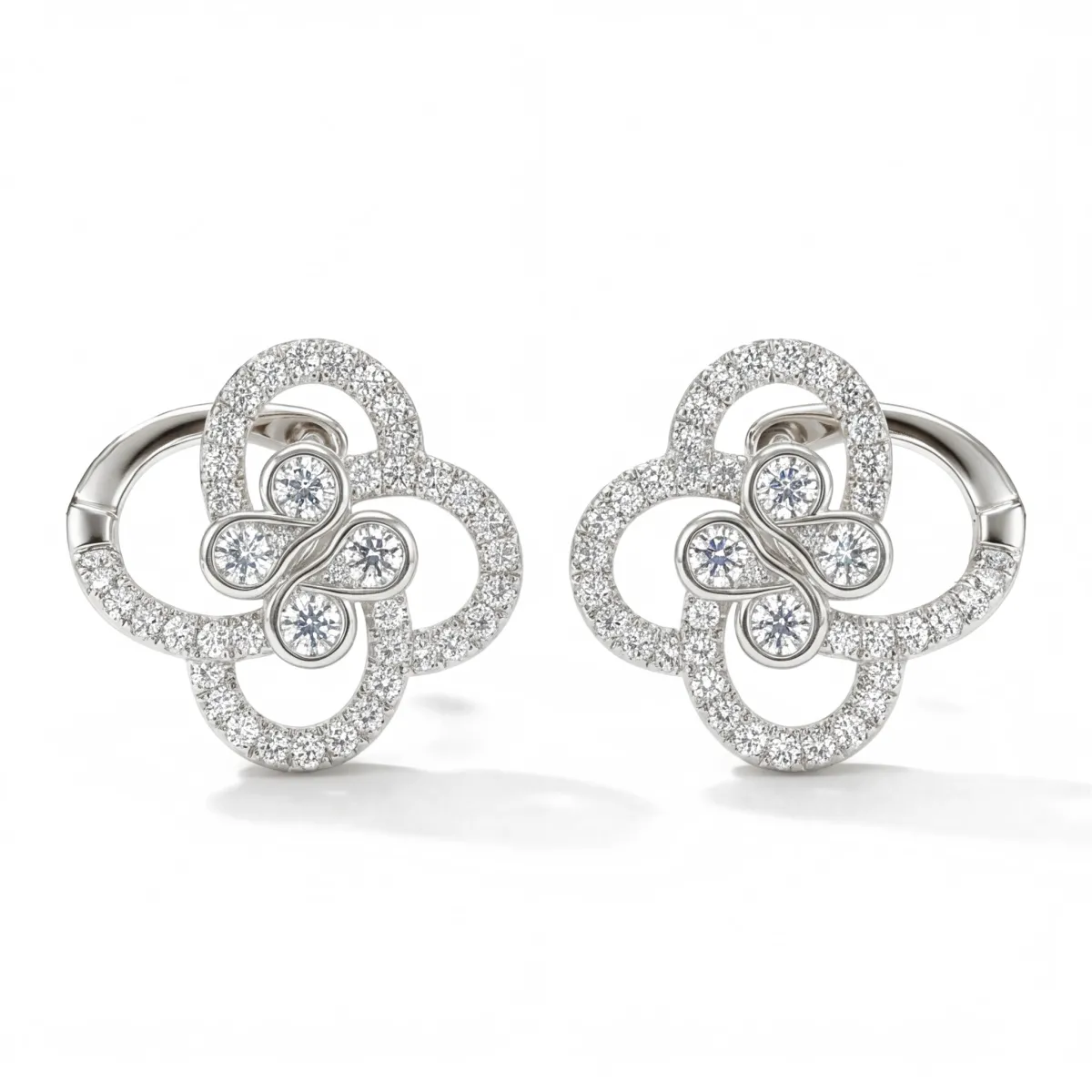 Vortexia - Floral Motif Moissanite Clover Earrings With Pave-Set Sparkle