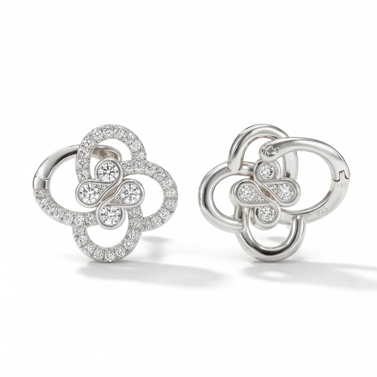 Vortexia - Floral Motif Moissanite Clover Earrings With Pave-Set Sparkle