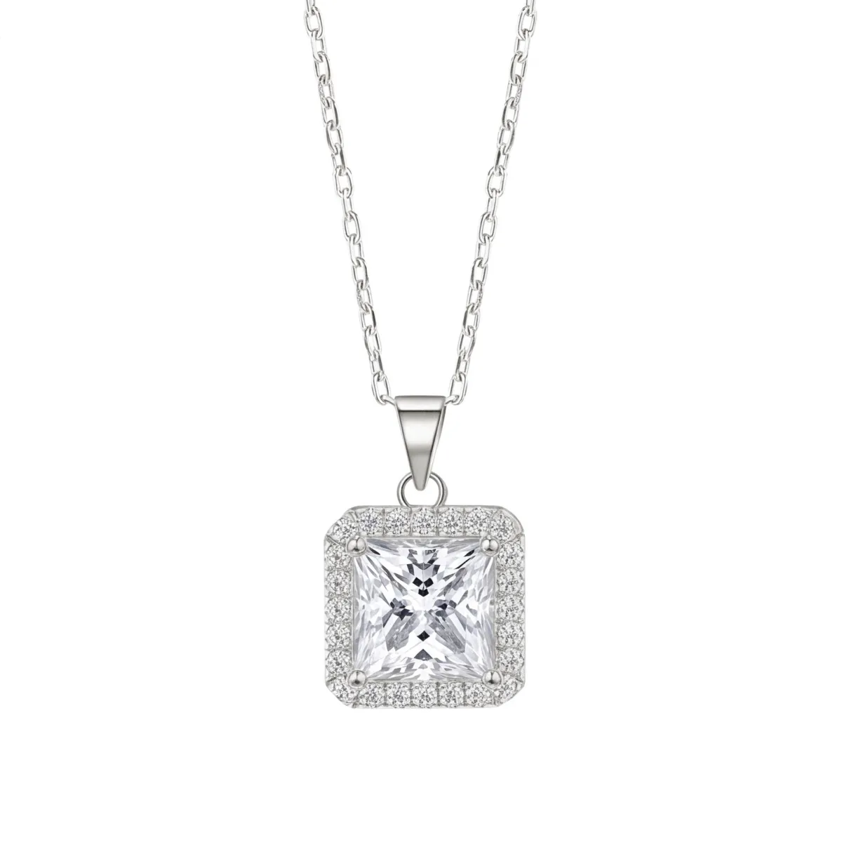 Radiance - Princess Cut Halo Moissanite Pendant