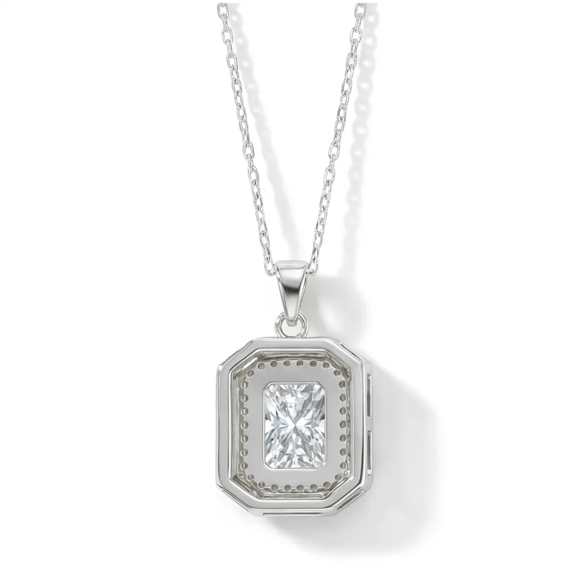 Cristallo - Radiant Cut Moissanite Double Halo Pendant Necklace