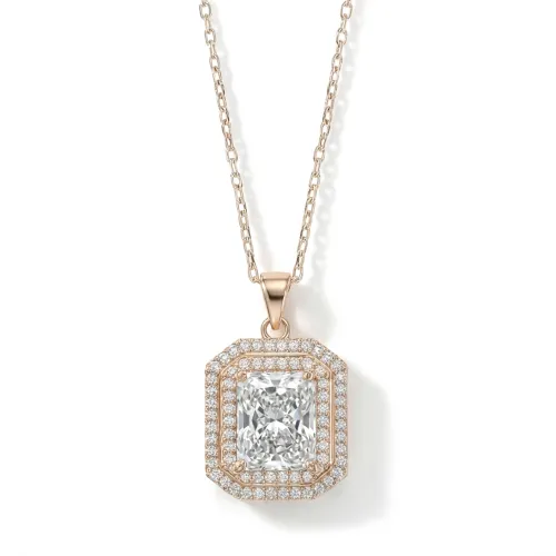 Cristallo - Radiant Cut Moissanite Double Halo Pendant Necklace