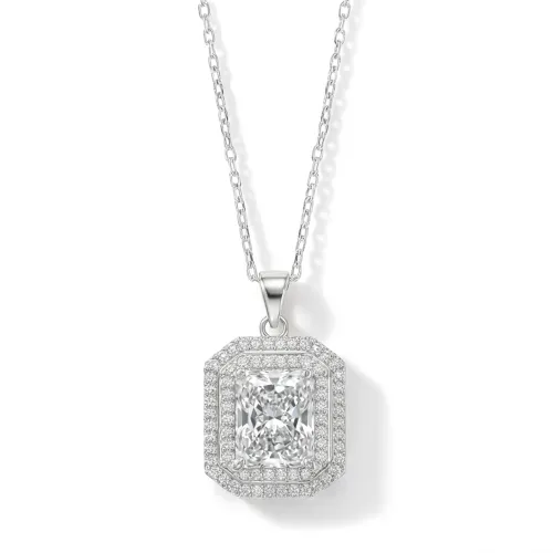 Cristallo - Radiant Cut Moissanite Double Halo Pendant Necklace