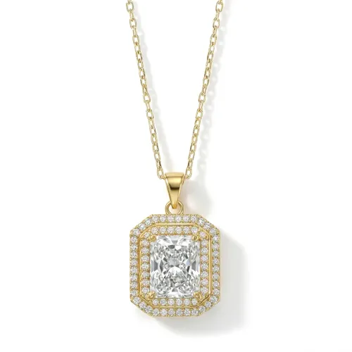 Cristallo - Radiant Cut Moissanite Double Halo Pendant Necklace