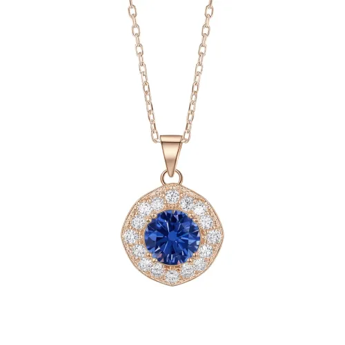 Purelle - Royal Blue Moissanite Halo Pendant with Link Chain