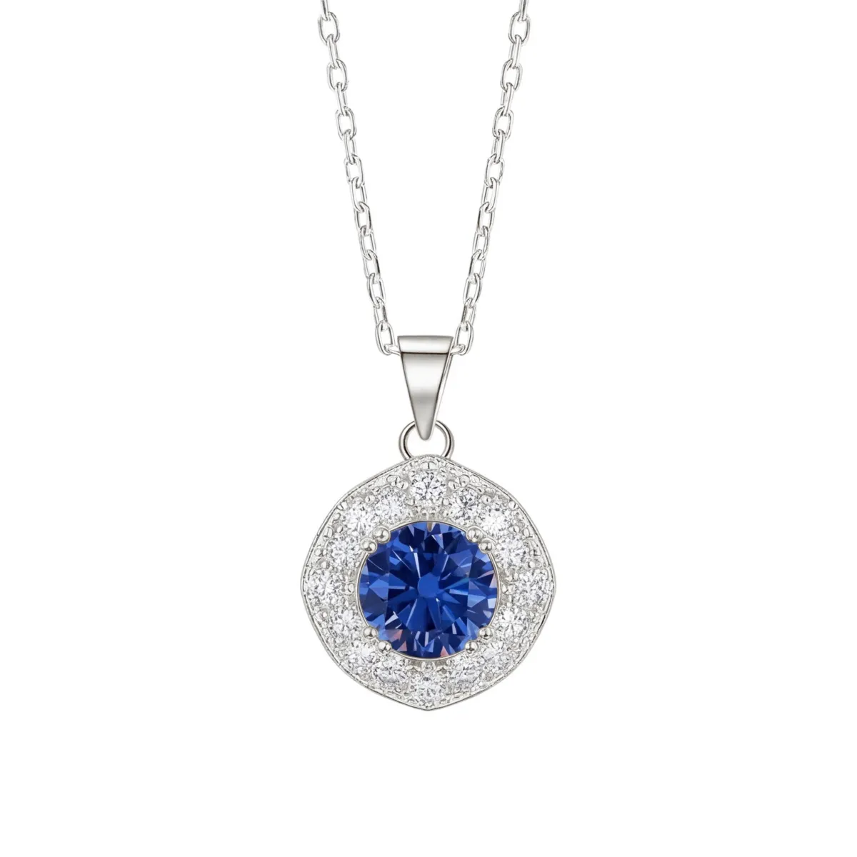 Purelle - Royal Blue Moissanite Halo Pendant with Link Chain