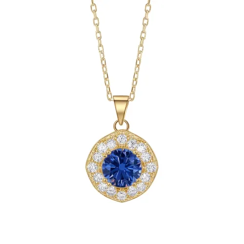 Purelle - Royal Blue Moissanite Halo Pendant with Link Chain
