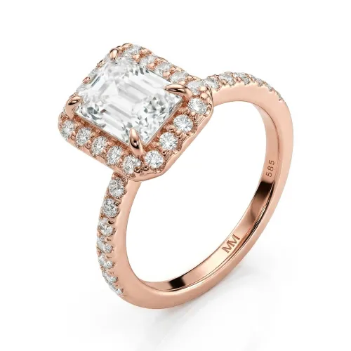 Esmeralda – Emerald Cut Moissanite Ring in Halo Setting