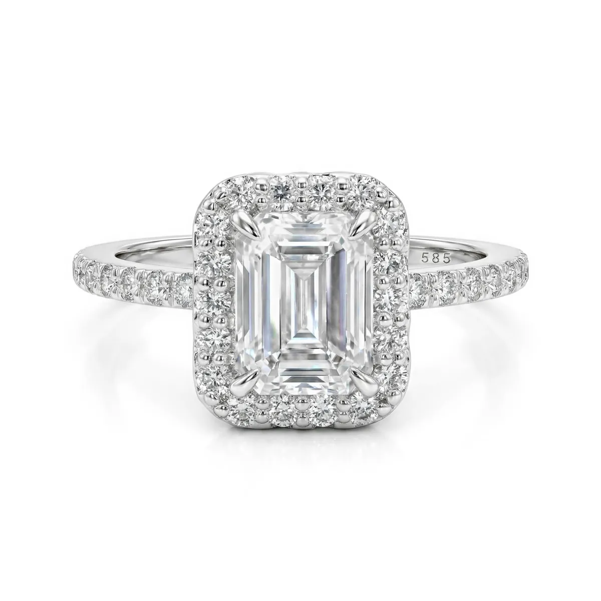 Esmeralda - Emerald Halo Moissanite Ring With Side Stones