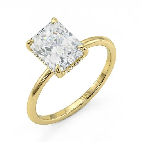 Mirabelle - Radiant Cut Moissanite Solitaire Ring with Basket Setting and Hidden Halo