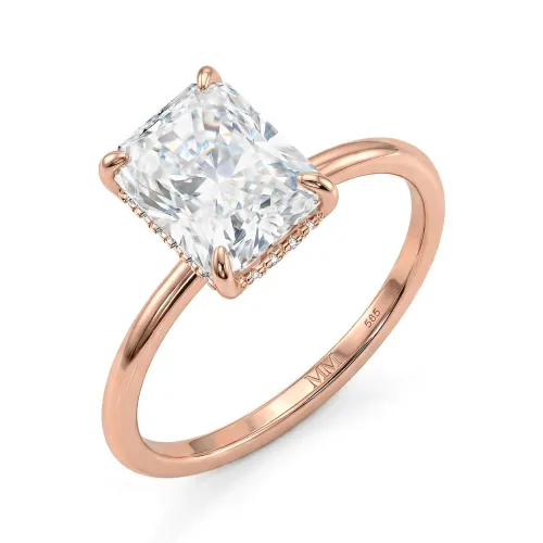 Mirabelle - Radiant Cut Moissanite Solitaire Ring with Basket Setting and Hidden Halo