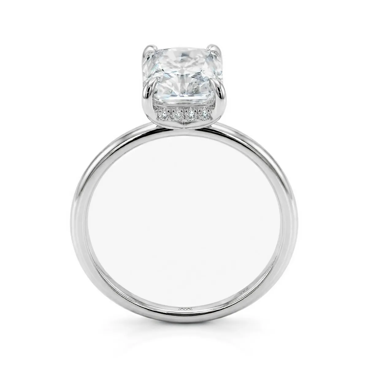 Mirabelle - Radiant Cut Moissanite Solitaire Ring with Basket Setting and Hidden Halo