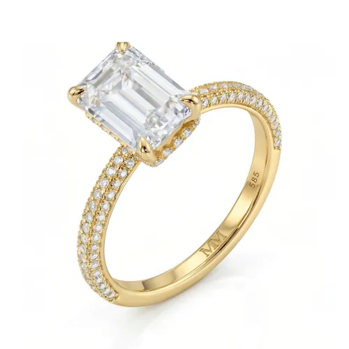 Veridian - Emerald Cut Moissanite Ring With Pavé-Set Band