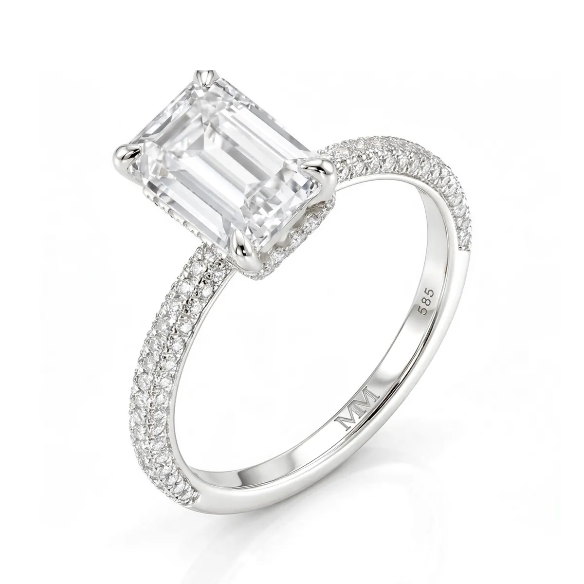 Veridian - Emerald Cut Moissanite Ring With Pavé-Set Band