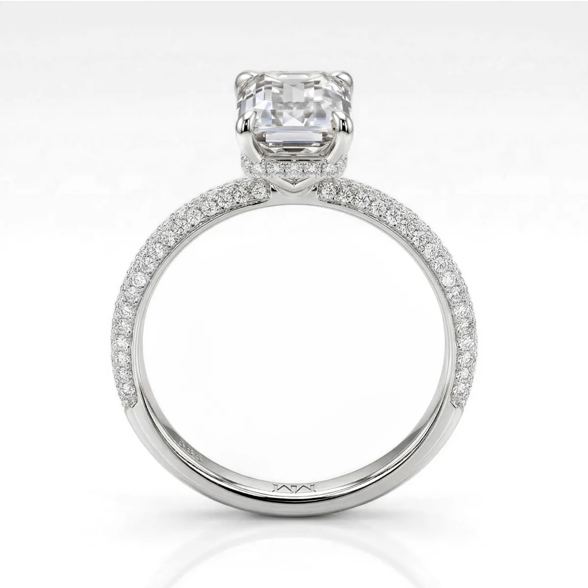 Veridian - Emerald Cut Moissanite Ring With Pavé-Set Band