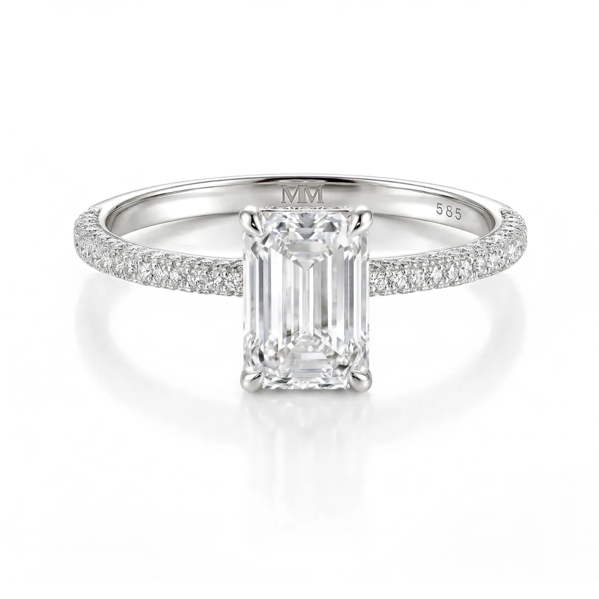 Veridian - Emerald Cut Moissanite Ring With Pavé-Set Band