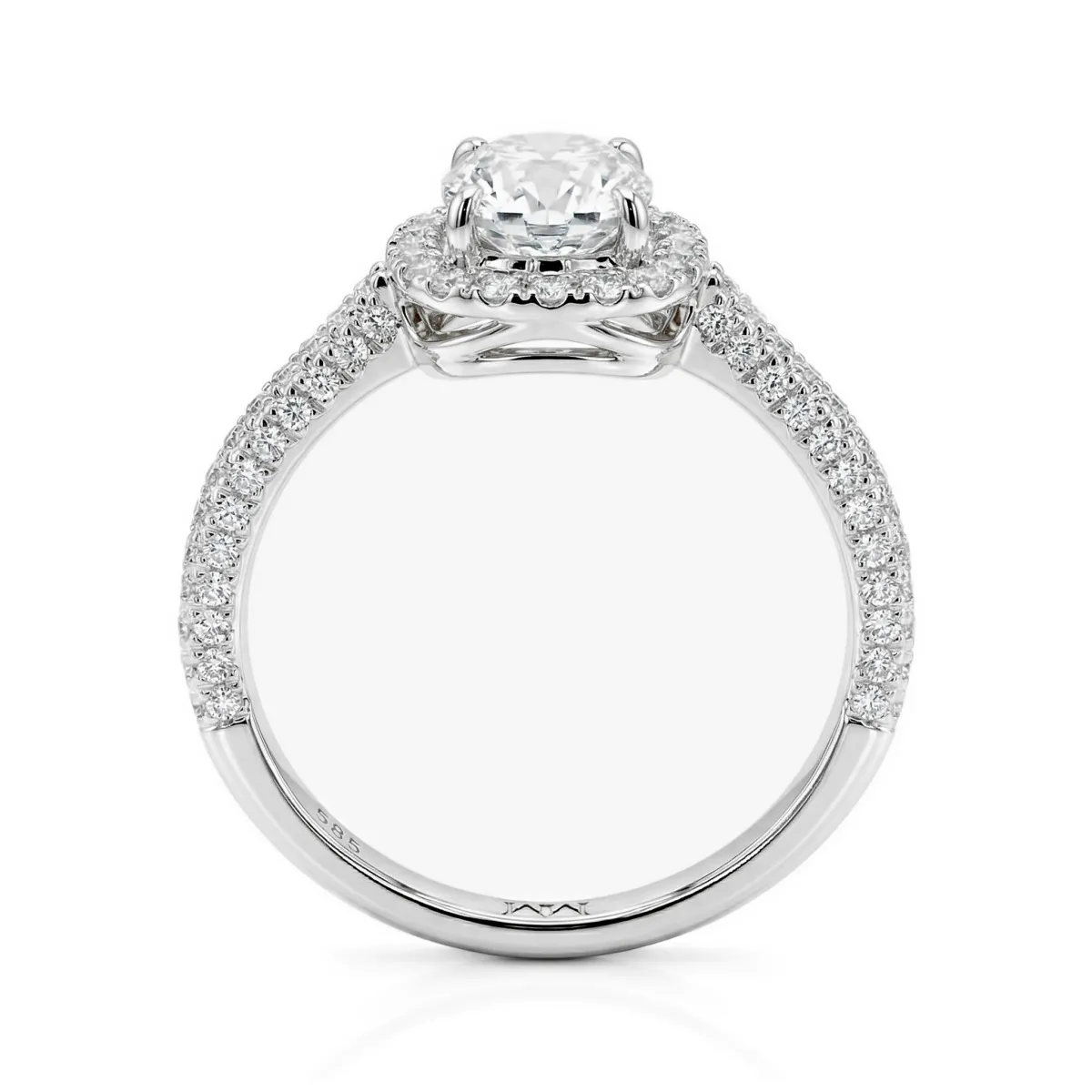 Plushette - Elongated Cushion Cut Moissanite Engagement Ring With Halo and Micropavé Shank