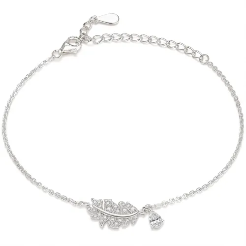 Foliana - Moissanite Leaf Charm Bracelet with Dangling Stone Detail
