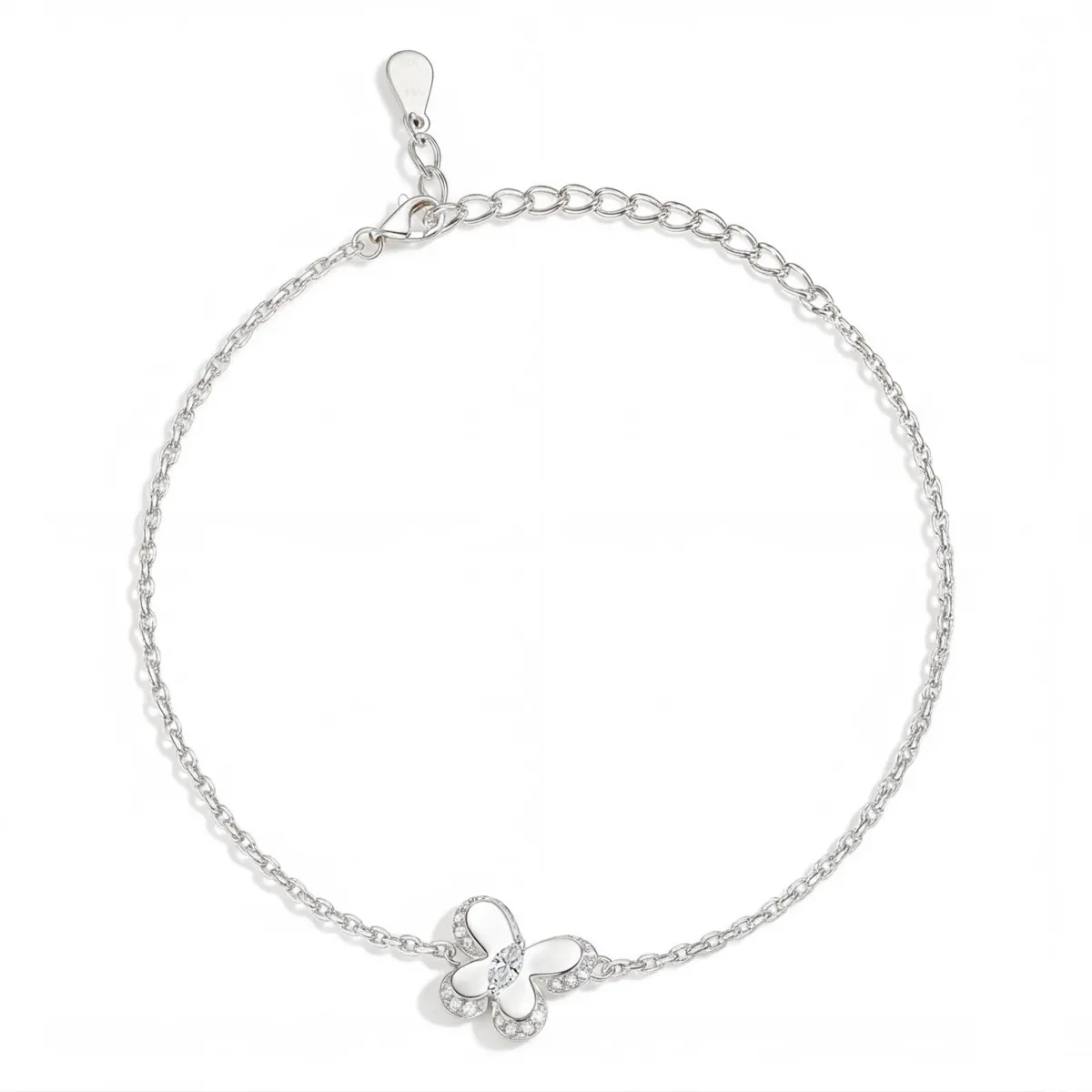 Bloomique - Moissanite Charm Bracelet with Floral Motif and Sparkling Accents