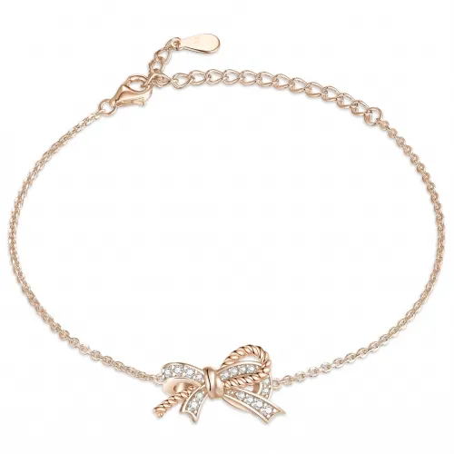 Ribbonique - Two-Toned Moissanite Bracelet with Decorative Bow and Pave Accents