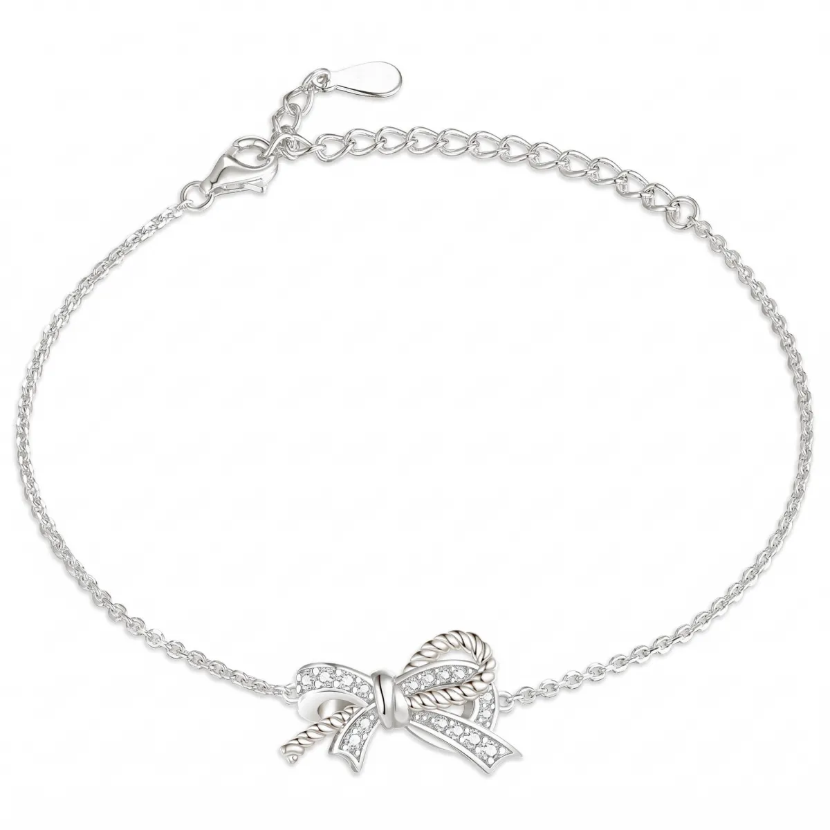 Ribbonique - Two-Toned Moissanite Bracelet with Decorative Bow and Pave Accents