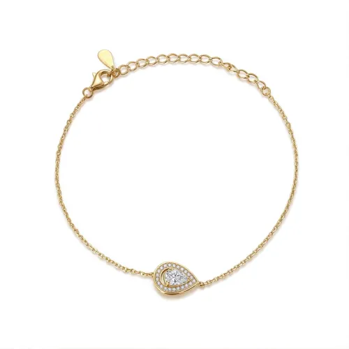 Peraise - Pear Cut Moissanite Bracelet With Halo Link Chain
