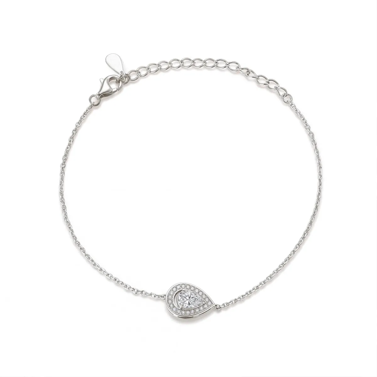 Peraise - Pear Cut Moissanite Bracelet With Halo Link Chain