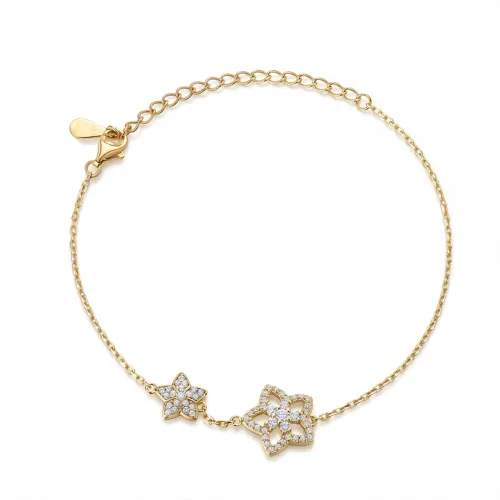 Fiorella - Adjustable Moissanite Flower Charm Bracelet with Pavé Settings