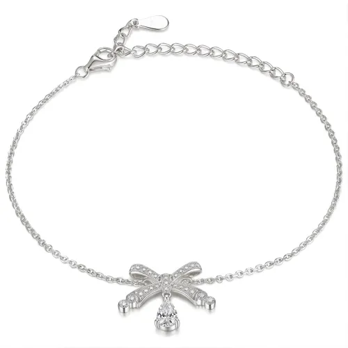 Pearlette - Pear-Shaped Moissanite Bow Bracelet With Pave Setting
