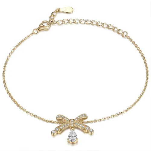 Pearlette - Pear-Shaped Moissanite Bow Bracelet With Pave Setting