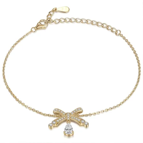 Pearlette - Pear-Shaped Moissanite Bow Bracelet With Pave Setting