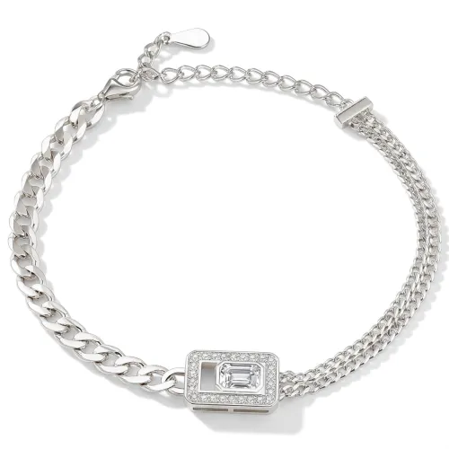 Verdura - Emerald-Cut Moissanite Bracelet with Halo Design