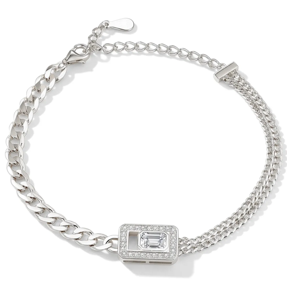 Verdura - Emerald-Cut Moissanite Bracelet with Halo Design