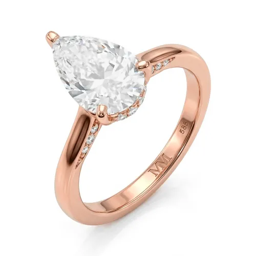 Poirine - Pear Cut Moissanite Ring with Hidden Halo and Pavé Accent Stones