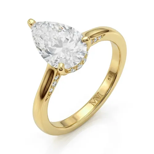 Poirine - Pear Cut Moissanite Ring with Hidden Halo and Pavé Accent Stones