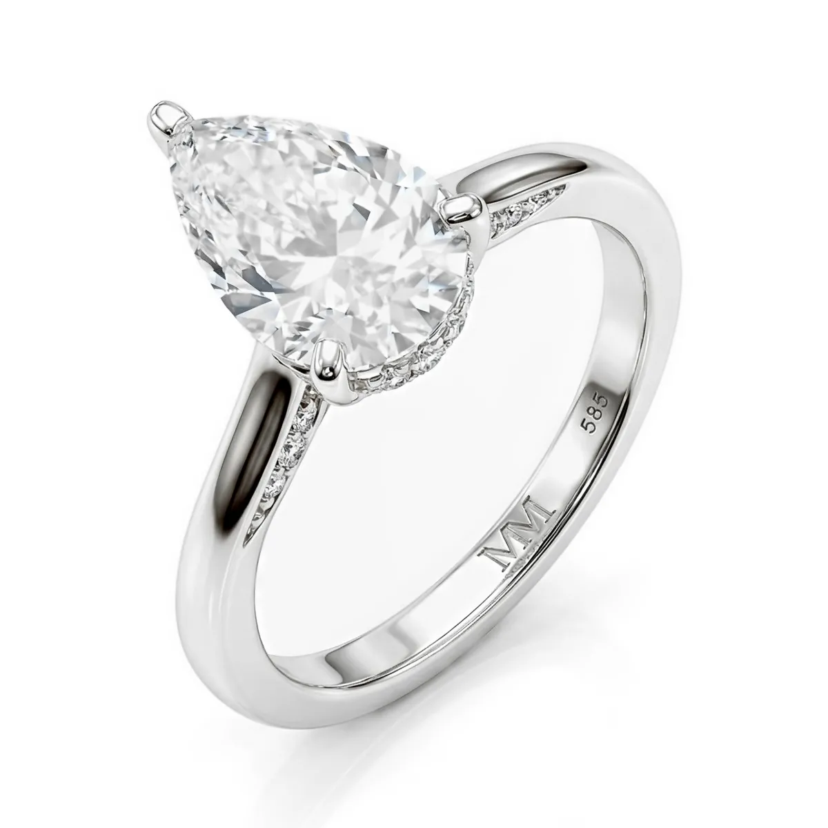Poirine - Pear Cut Moissanite Ring with Hidden Halo and Pavé Accent Stones